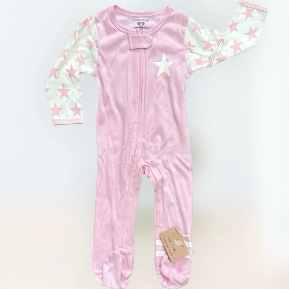 NWT Babysoy Zipper Pajama with footsies Organic Cotton Pink 12-18 Months